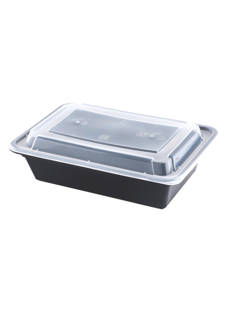 Richoos disposable Bento meal containers featuring a 38-ounce 60-piece, black rectangular base and clear lids that are safe to use in the microwave and freezer and are perfect for taking out and storing food. - Image 2