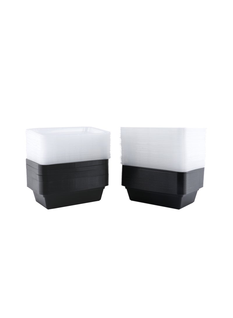 Richoos disposable Bento meal containers featuring a 38-ounce 60-piece, black rectangular base and clear lids that are safe to use in the microwave and freezer and are perfect for taking out and storing food. - Image 3