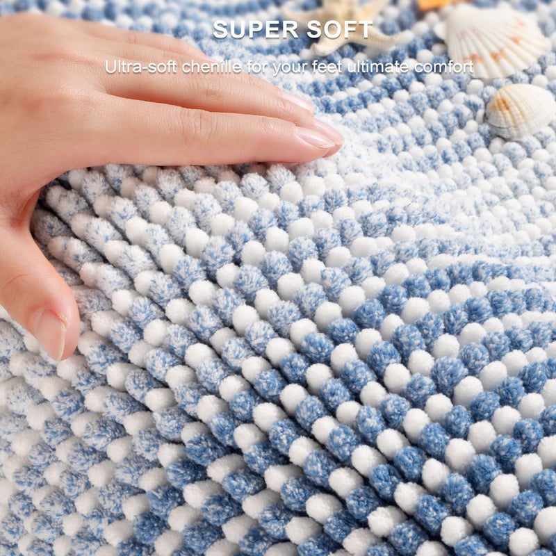 BSICPRO Bathroom Rugs and Mats Sets, 2 Piece Thick Absorbent Chenille Bath Mat Rug Set Non Slip, Soft Shaggy Bath Room Floor Mats for Bathroom, Machine Washable (Sky Blue, 20" x 60" Plus 20" x 32") - Image 2