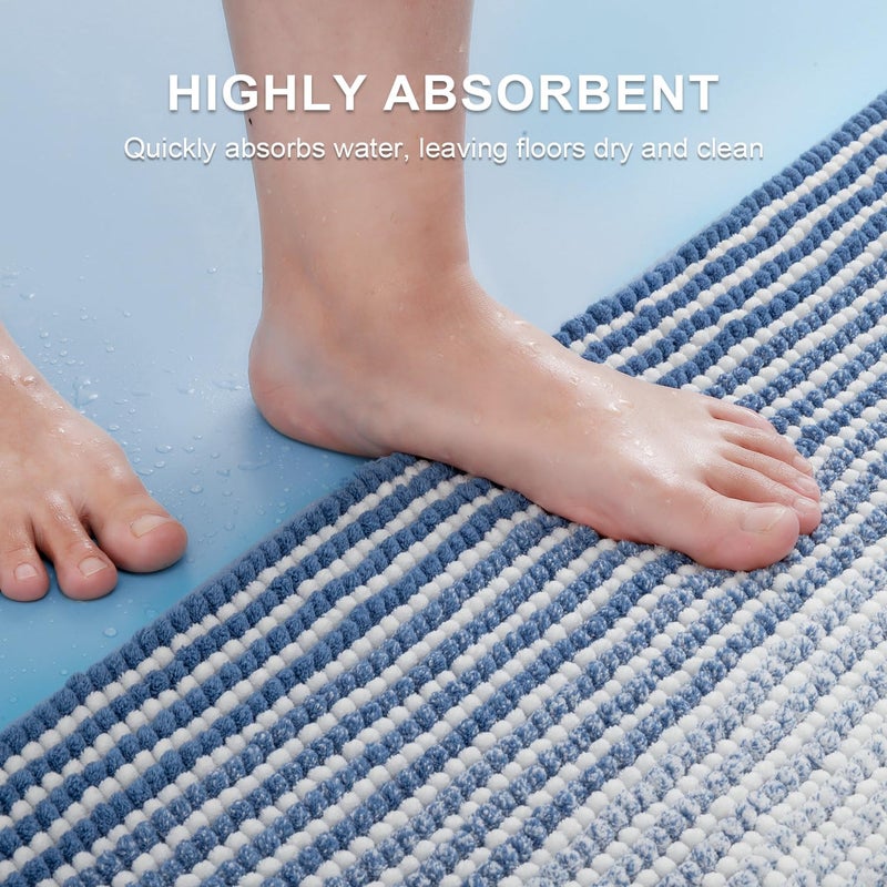 BSICPRO Bathroom Rugs and Mats Sets, 2 Piece Thick Absorbent Chenille Bath Mat Rug Set Non Slip, Soft Shaggy Bath Room Floor Mats for Bathroom, Machine Washable (Sky Blue, 20" x 60" Plus 20" x 32") - Image 5