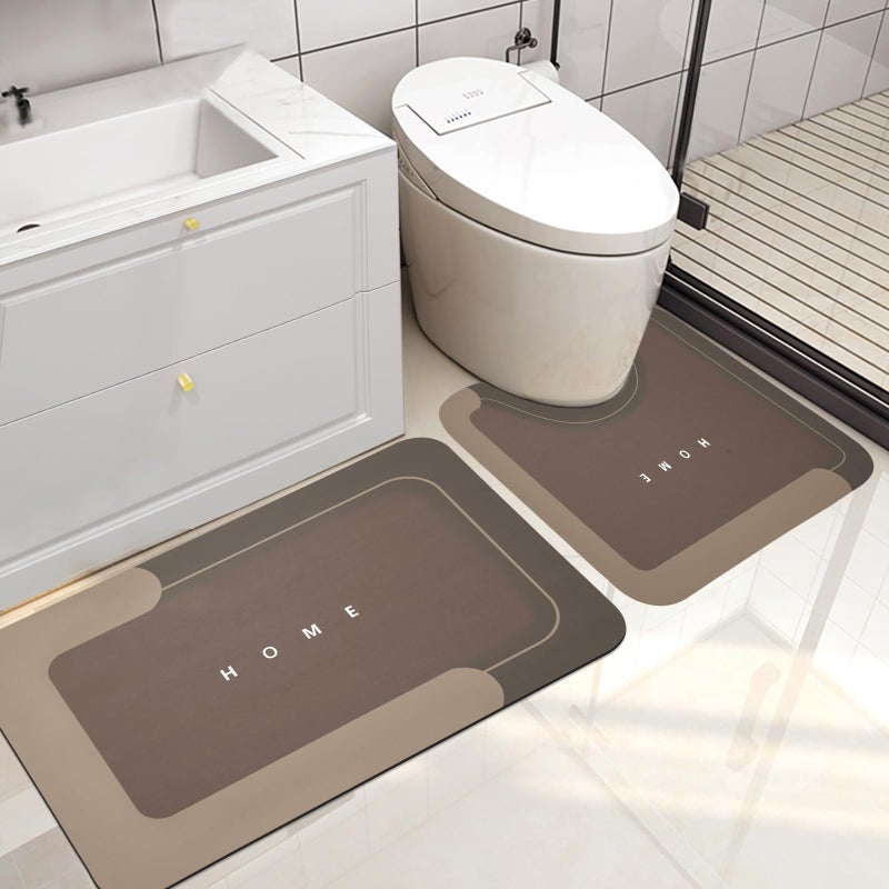 Housego 2PCS Absorbent Bath Mat Magic Rug Sets, Quick Drying Bath Mat Non-Slip Floor Rug Rubber Backed for Bathroom Kitchen Shower Sink, Water Absorbent (19.7''x23.6''+19.7''x31.9'', Brown) - Image 1