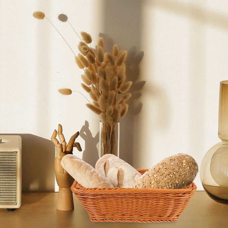Plastic Rattan Bread Basket 30x20x10cm Multi Function Storage Holder For Kitchen Desktop - Image 5