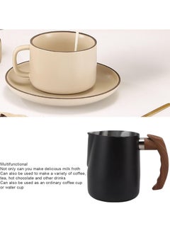 Zorqon 1000ml Stainless Steel Milk Foam Pitcher with Wooden Handle, Flowered Cup, Pointed Spout, Graduated Measuring Cup - Ideal for Barista Coffee, Espresso, Latte - Black  - Image 2
