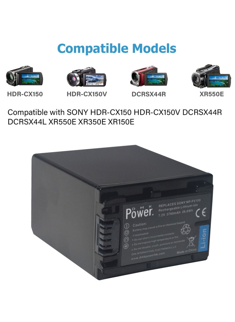 DMK Power - DMK Power 2 x NP-FV100 3700mAh battery and TC600E Battery Charger Compatible with Sony HDR-CX150 HDR-CX150V DCRSX44R DCRSX44L XR550E XR350E XR150E.etc - Image 1