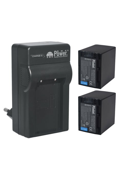 DMK Power 2 x NP-FV100 3700mAh battery and TC600E Battery Charger Compatible with Sony HDR-CX150 HDR-CX150V DCRSX44R DCRSX44L XR550E XR350E XR150E.etc