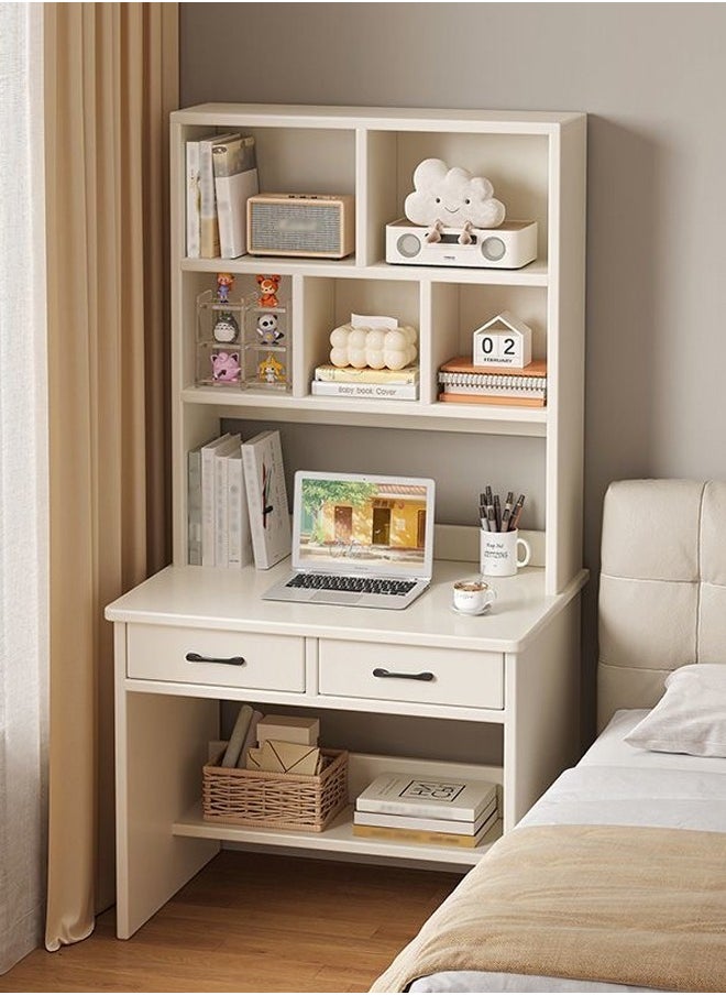fashionhome - Multifunction Solid Wood Desk and Bookshelf Integrated Table Multiple Tiers Bookcase Study Table Workstation with Drawers Storage Home Office Desk Computer Table Display Rack for Living Room 80x50x180 cm - Image 1