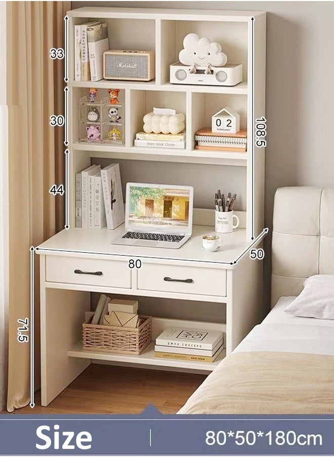 fashionhome - Multifunction Solid Wood Desk and Bookshelf Integrated Table Multiple Tiers Bookcase Study Table Workstation with Drawers Storage Home Office Desk Computer Table Display Rack for Living Room 80x50x180 cm - Image 1