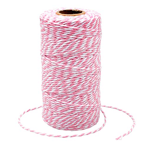 G2PLUS Pink and White Cotton String 2MM 328 Feet White Pink Cotton Bakers Twine for Crafts Gift Wrapping Home Decor Gift Packaging Christmas Mothers Day