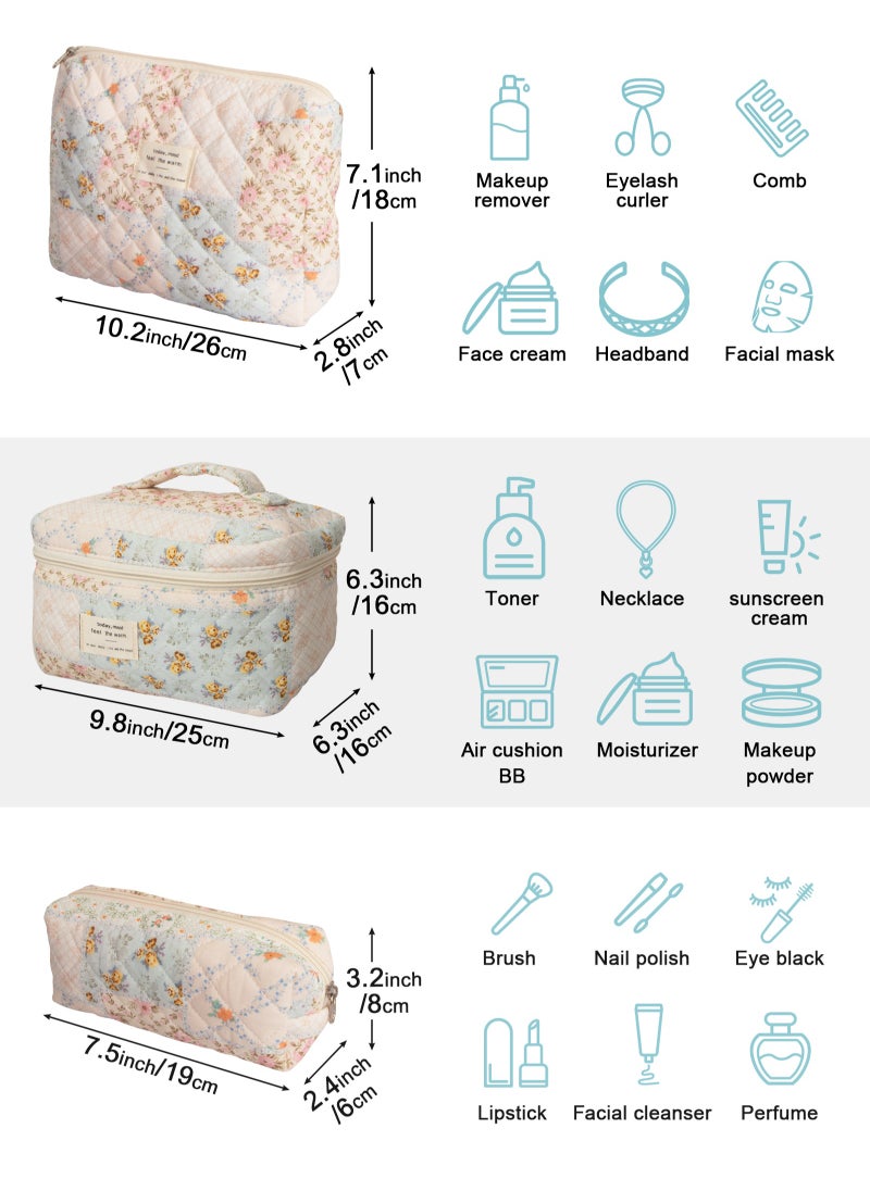 مجموعة حقيبة مكياج مكونة من 3 قطع، حقيبة مكياج مبطنة من القطن، حقيبة مستحضرات تجميل كبيرة للسفر مزينة بالزهور، حقيبة أدوات تجميل للسفر مزينة بالزهور، حقيبة أدوات تجميل جميلة للنساء والفتيات - pzsku/Z653F3B5CCA19555C0787Z/45/_/1729223569/22395789-8c7f-4983-ae73-00b130ca1d3c