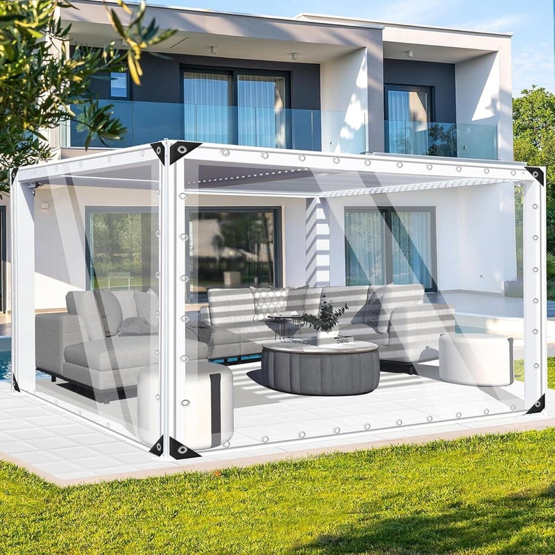FoundGo 10 x 12 Clear Tarps Heavy Duty PVC Vinyl 20 Mil Thick Tarpaulin Glass Tarpaulin with Metal Grommets Protects Against Water UVRay Tear Cold Weather Resistan