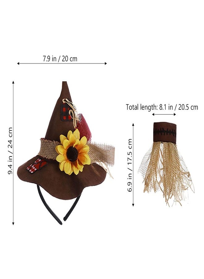 TOYANDONA 4Pcs Halloween Straw Hat Costumes Straw Sunflower Wizard Hat with Necklace Wristband Decoration for Harvest Carnival Cosplay Adornment - Image 2