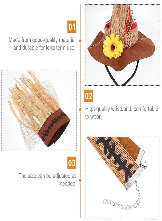 TOYANDONA 4Pcs Halloween Straw Hat Costumes Straw Sunflower Wizard Hat with Necklace Wristband Decoration for Harvest Carnival Cosplay Adornment - Image 3