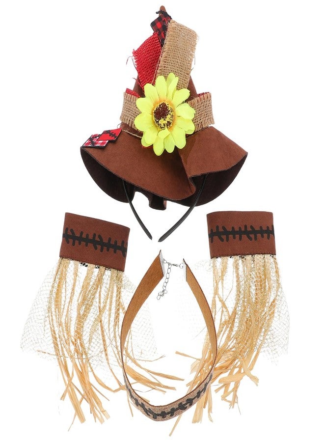 TOYANDONA 4Pcs Halloween Straw Hat Costumes Straw Sunflower Wizard Hat with Necklace Wristband Decoration for Harvest Carnival Cosplay Adornment - Image 1