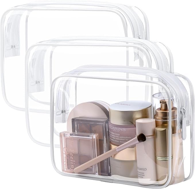 VIKIJO Makeup Cosmetic Pouch Organizer Cosmetic Bag Portable Waterproof Organizer Travel Pouch for Women Pack of 3 White - Image 1