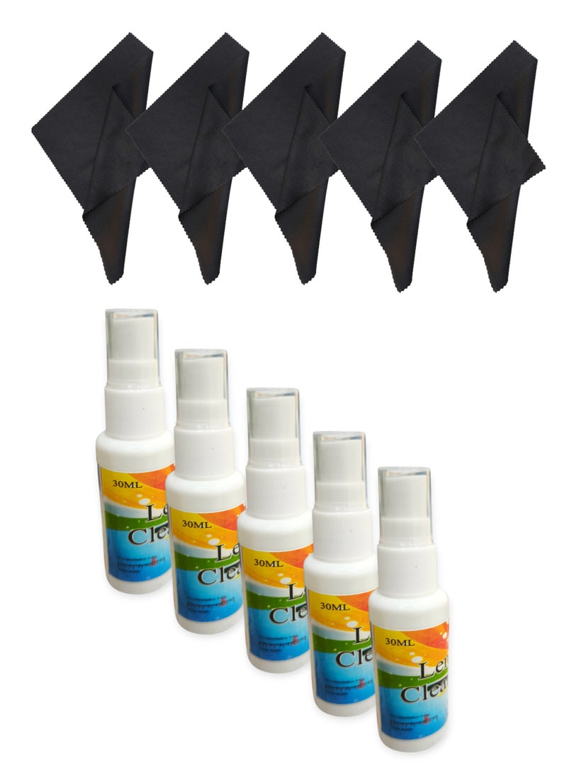 5 Pieces of Eyeglasses Lens Cleaner or Any Glass Surface Cleaner Plus 5 Cleaning Cloths or Napkins