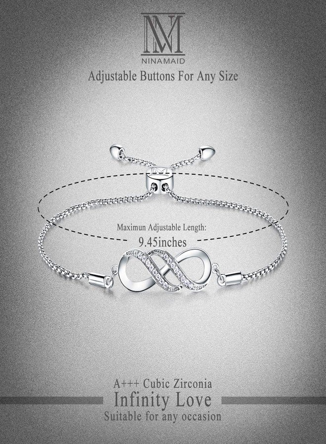 NINAMAID Sterling Silver Infinity Bracelets for Women Charm Bracelet Jewelry Gifts with CZ Stone Womens Bracelets - Image 2