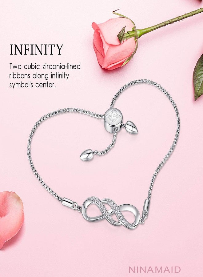 NINAMAID Sterling Silver Infinity Bracelets for Women Charm Bracelet Jewelry Gifts with CZ Stone Womens Bracelets - Image 3