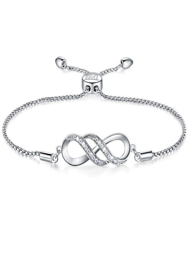 NINAMAID Sterling Silver Infinity Bracelets for Women Charm Bracelet Jewelry Gifts with CZ Stone Womens Bracelets - Image 1