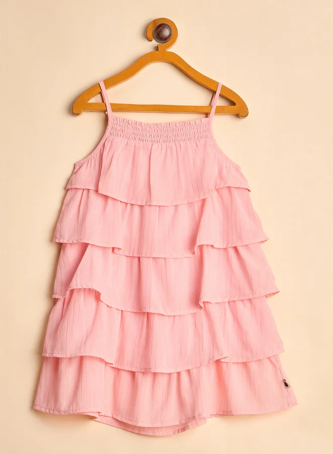 Stylo Bug Stylo Bug Peach Solid Strappy Layered Dress