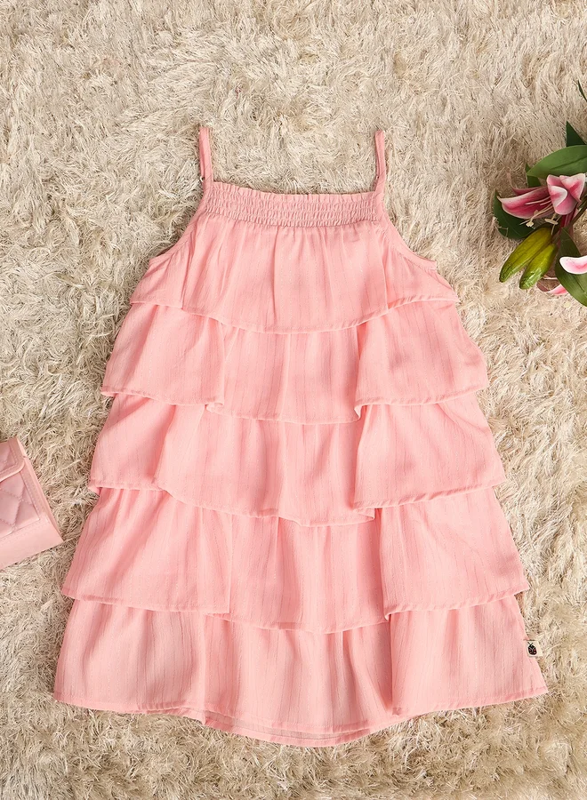 Stylo Bug Stylo Bug Peach Solid Strappy Layered Dress