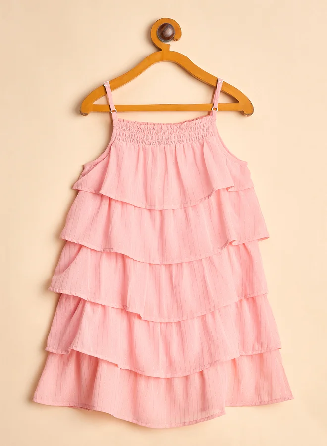 Stylo Bug Stylo Bug Peach Solid Strappy Layered Dress