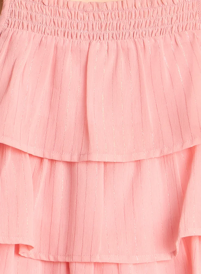 Stylo Bug Stylo Bug Peach Solid Strappy Layered Dress