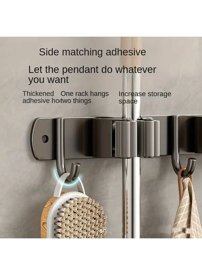 حامل مكنسة رمادي مثبت على الحائط مع 4 خطافات من الفولاذ المقاوم للصدأ لتنظيم الغسيل والمرآب - Image 3