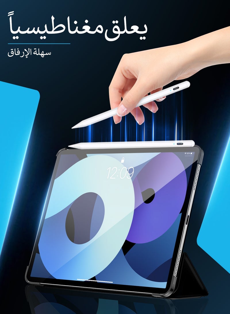 قلم ستايلس لأجهزة iPad مزود بخاصية رفض راحة اليد، قلم نشط متوافق مع أجهزة Apple iPad Pro 11/12.9 بوصة بيضاء 2018 وما بعدها، وأجهزة iPad من الجيل العاشر/التاسع/الثامن/السابع/السادس، وأجهزة iPad Air من الجيل الخامس/الرابع/الثالث، وأجهزة iPad Mini من الجيل السادس/الخامس (بيضاء) - Image 2