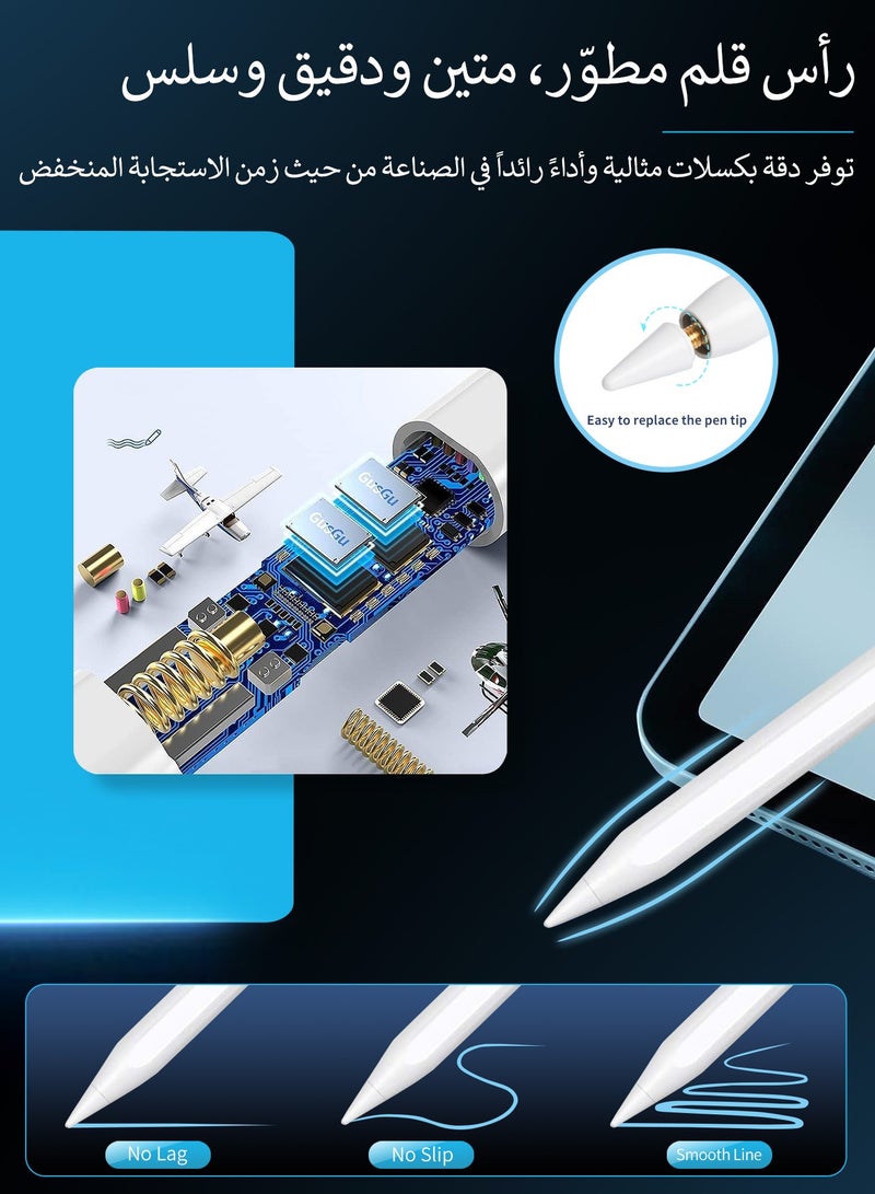 قلم ستايلس لأجهزة iPad مزود بخاصية رفض راحة اليد، قلم نشط متوافق مع أجهزة Apple iPad Pro 11/12.9 بوصة بيضاء 2018 وما بعدها، وأجهزة iPad من الجيل العاشر/التاسع/الثامن/السابع/السادس، وأجهزة iPad Air من الجيل الخامس/الرابع/الثالث، وأجهزة iPad Mini من الجيل السادس/الخامس (بيضاء) - Image 4