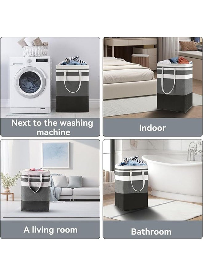 Laundry Baskets Collapsible Laundry Hamper, Large Laundry Baskets Freestanding Waterproof Clothes Hamper with Easy Carry Handles, Dirty Clothes Hamper Laundry Baskets for Bedroom, Bathroom, Dorm, Toys Storage，(Stripes, 1 × 75L) - Image 5