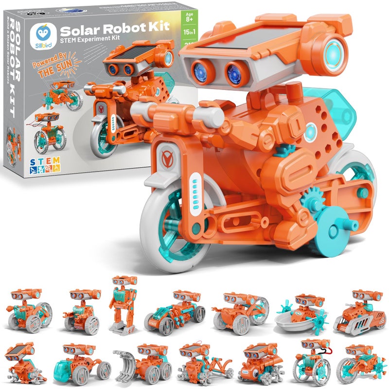 Sillbird Solar Robot Building Kit STEM Gift for Boys Aged 814 15in1 DIY Science Educational Robotic Set Solar or Battery Powered Toy for Kids Birthday with 212 Pieces - Image 3