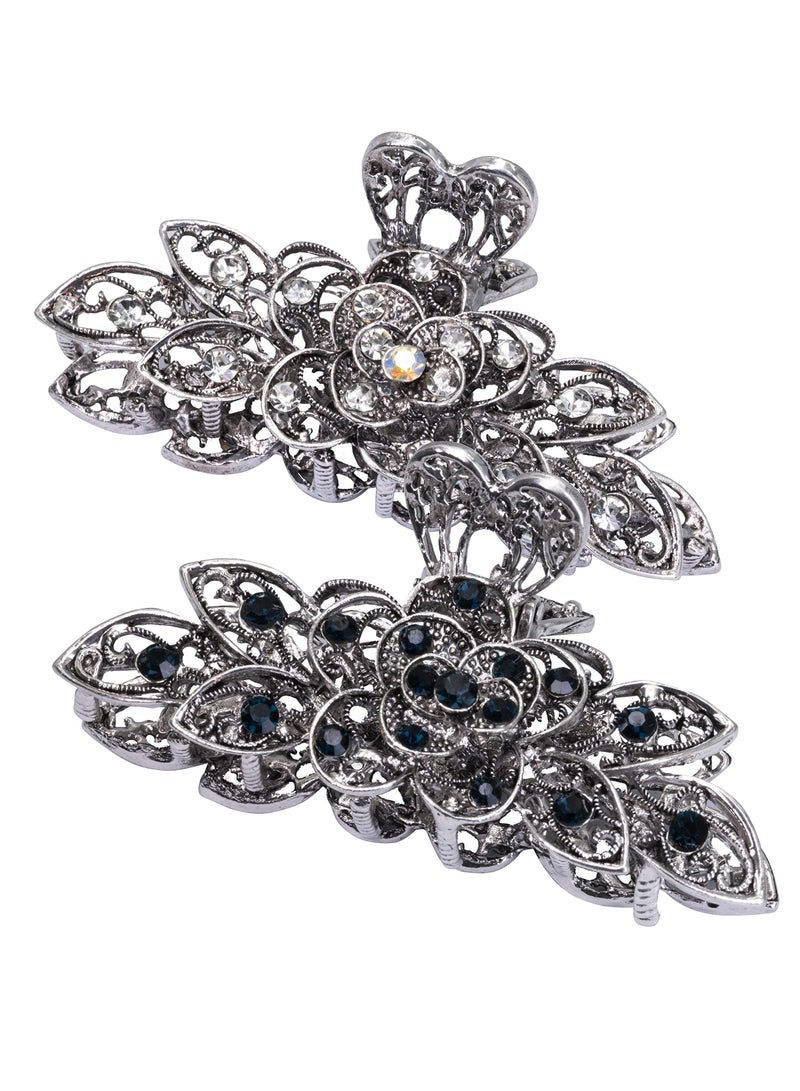 KASTWAVE Large Claw Hair Clips 2PCS For Women and Girls Metal Retro Style With Sparkly Glitter Rhinestones Banana Jaw Hair Clamps Strong Hold Nonslip Hair Accessories - Image 1