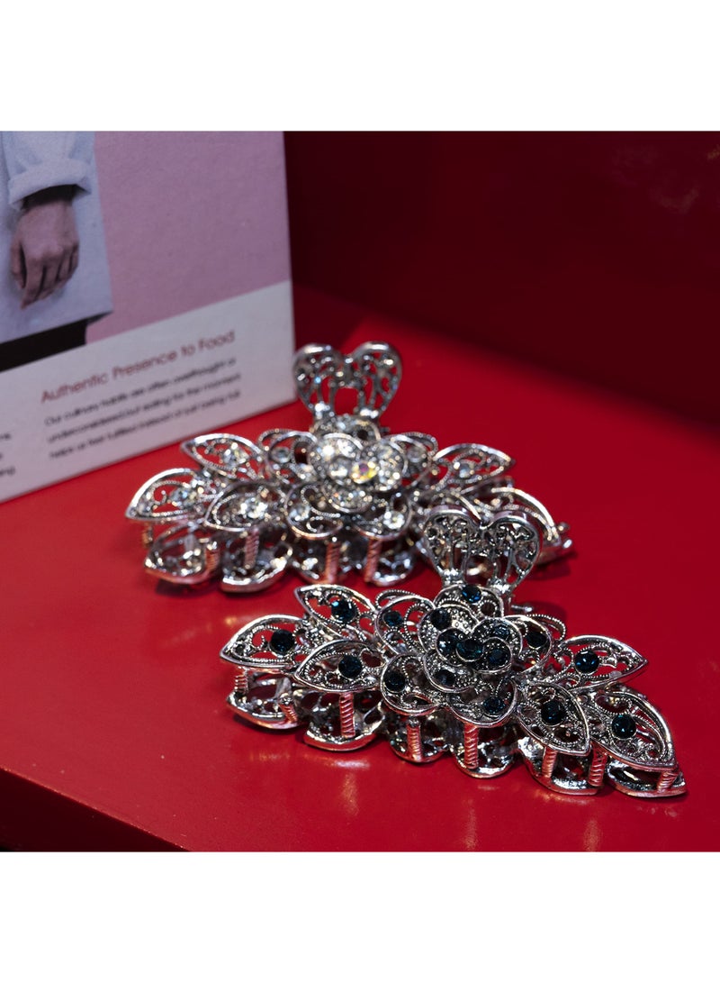 KASTWAVE Large Claw Hair Clips 2PCS For Women and Girls Metal Retro Style With Sparkly Glitter Rhinestones Banana Jaw Hair Clamps Strong Hold Nonslip Hair Accessories - Image 2