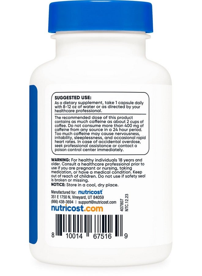 أقراص الكافيين Nutricost 200mg، 120 كبسولة - خالية من الجلوتين، وغير معدلة وراثيًا - Image 4