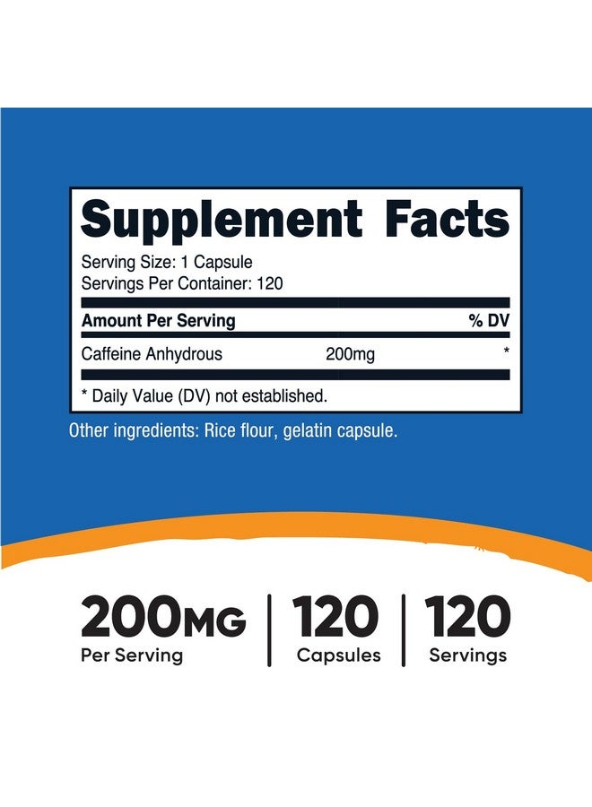 أقراص الكافيين Nutricost 200mg، 120 كبسولة - خالية من الجلوتين، وغير معدلة وراثيًا - Image 2