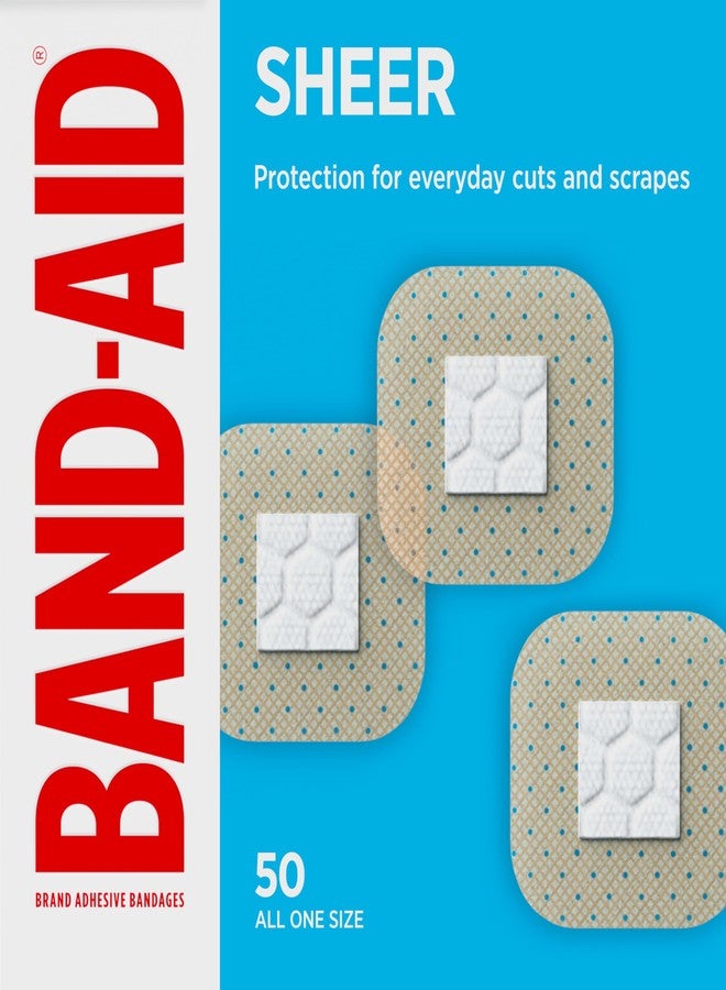 BAND-AID Brand Sheer Spots Adhesive Small Square Bandages, Sterile, Individually Wrapped Discreet First Aid & Wound Care for Minor Cuts & Scrapes, Quilt-Aid Comfort Pads, One Size, 50 ct - Image 1