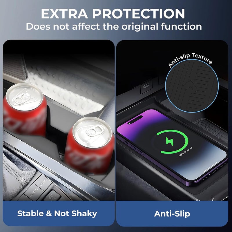 Katorn Cup Holder Insert & Wireless Charging Protective Mat for Toyota Camry 2026 2025, Center Console Interior Accessories Cup Holder & Wireless Charger Cover Pad for 2025-2026 Camry, Black - Image 4