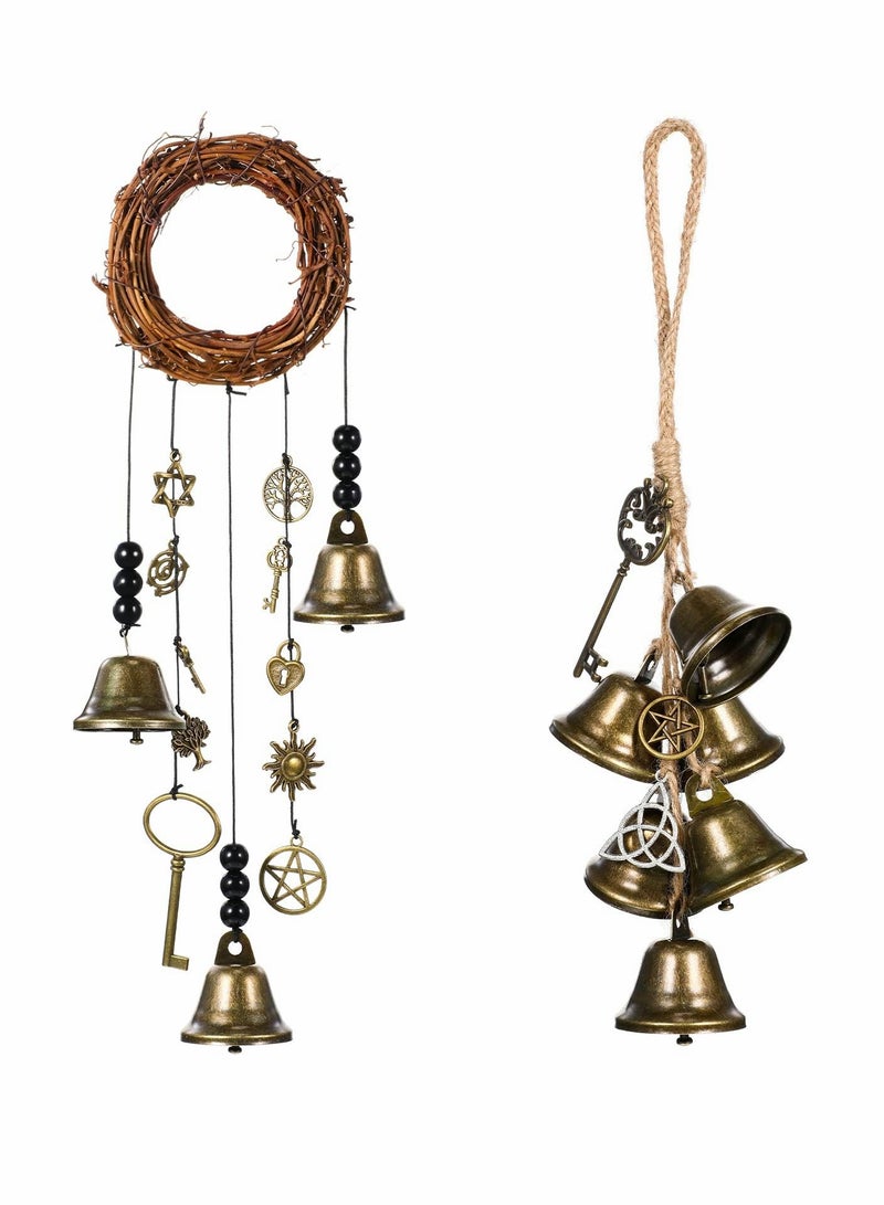 Witch Bells, 2 PCS Wiccan Magic Wind Chimes Witchcraft Decor Gifts Home Room Door Knob Decorative Protection Kitchen Witches Runes Supplies, Witchy Things Clear Negative Energy