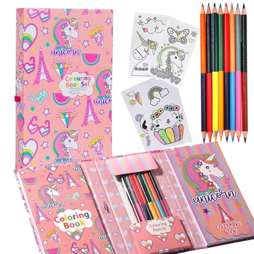 Unicorn Coloring Book Set with Coloring Pages  Colored Pencils Art Supplies for Kids Ages 468 Arts Crafts Travel Coloring Kit for Girls 4 5 6 7 8 Year Old Birthday Gift