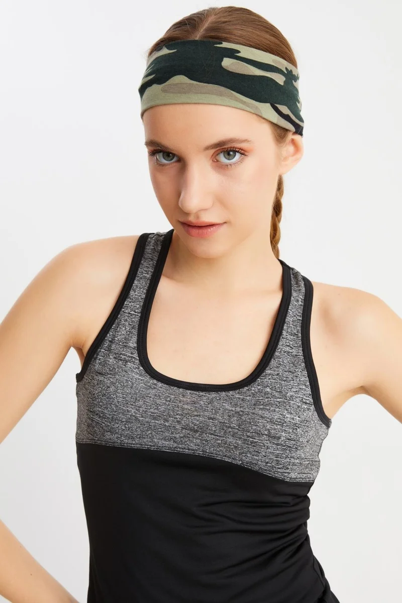بوتيكجيز Camouflage Women's Cotton Combed Comb, Non-Slip, Sweatproof, Ultra Light, Sports Hair Band Bandana