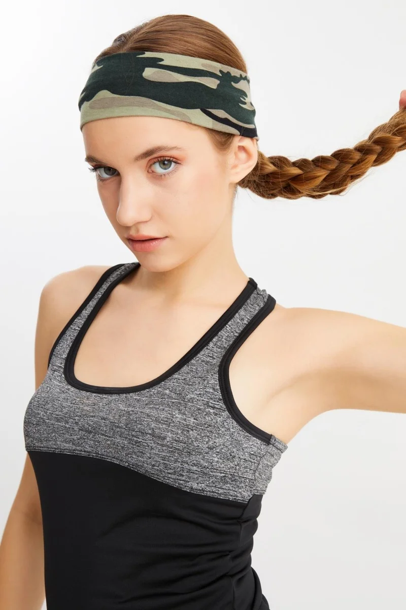بوتيكجيز Camouflage Women's Cotton Combed Comb, Non-Slip, Sweatproof, Ultra Light, Sports Hair Band Bandana