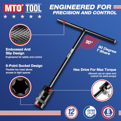 MTO T-Handle Metric Socket Wrench Set, 6-Point (6mm-15mm, 17mm, 19mm) with Hanging Organizer Strap, Cr-V Steel Lug Wrench Hex Socket for Motorcycle Car Bicycle Repair (12 Pack) - Image 3