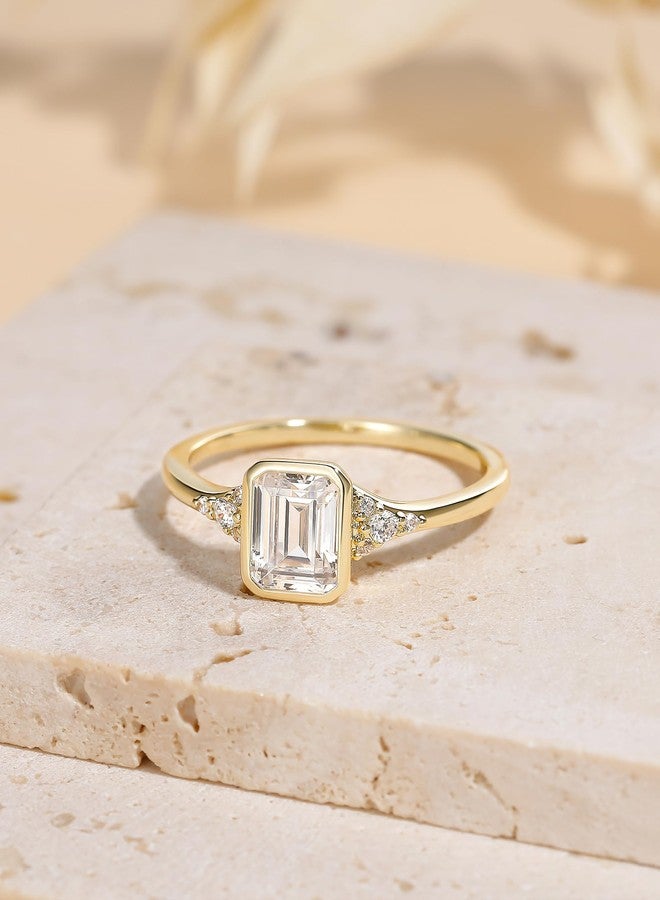 EAMTI 2CT Engagement Rings for Women Emerald Cut Cubic Zirconia Wedding Bands Travel Bezel Ring 14K Gold Plated Size 6 - Image 4