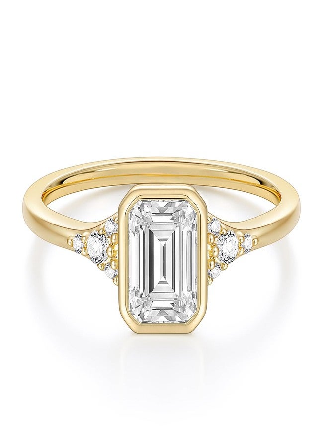EAMTI 2CT Engagement Rings for Women Emerald Cut Cubic Zirconia Wedding Bands Travel Bezel Ring 14K Gold Plated Size 6 - Image 1