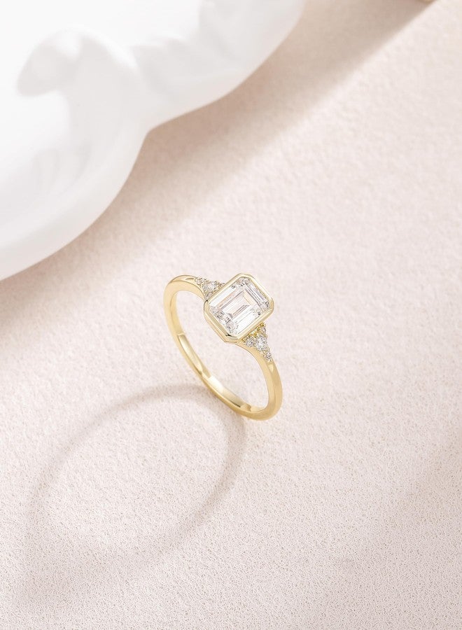 EAMTI 2CT Engagement Rings for Women Emerald Cut Cubic Zirconia Wedding Bands Travel Bezel Ring 14K Gold Plated Size 6 - Image 3