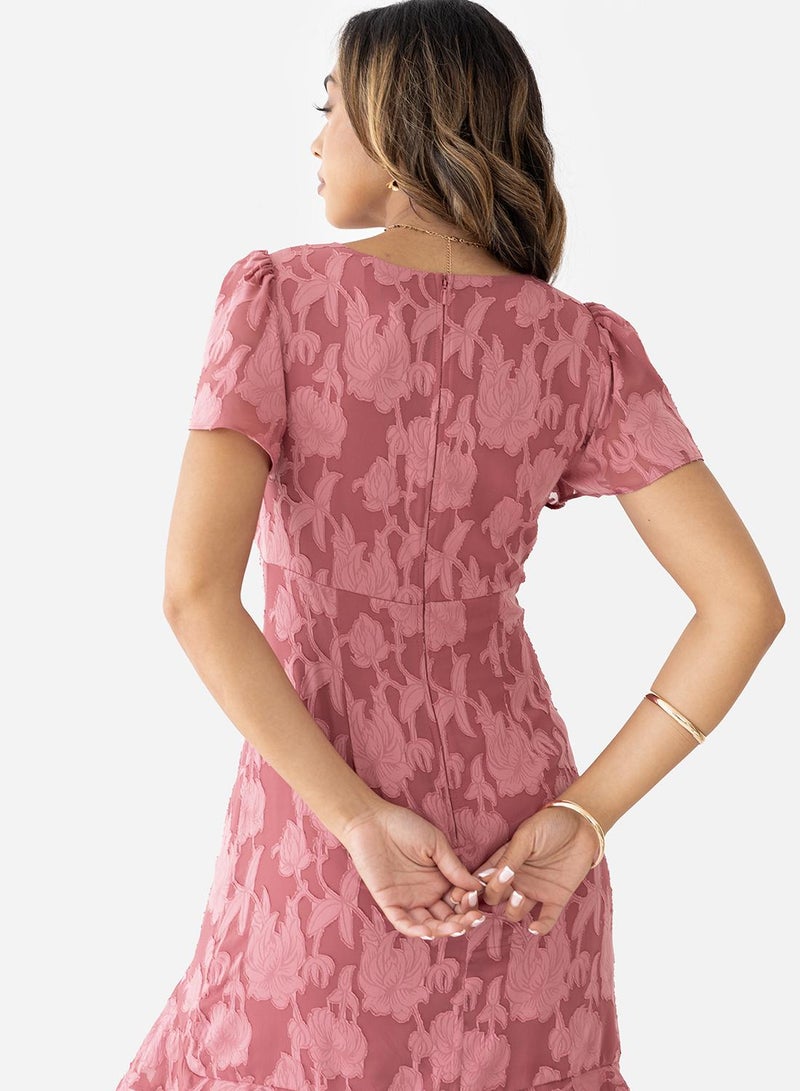 Anaya With Love Ruffle Hem V Neck Burnout Midi Dress - Image 4