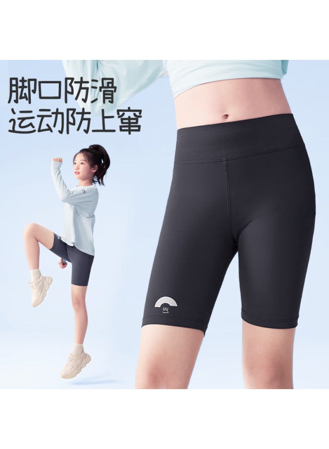 Jiusuiban Children's Knee-length Shorts, Girls' Thin A-class Bare-feel High-elastic Leggings, Mid To Big Kids' Anti-exposure Knee-length Shorts