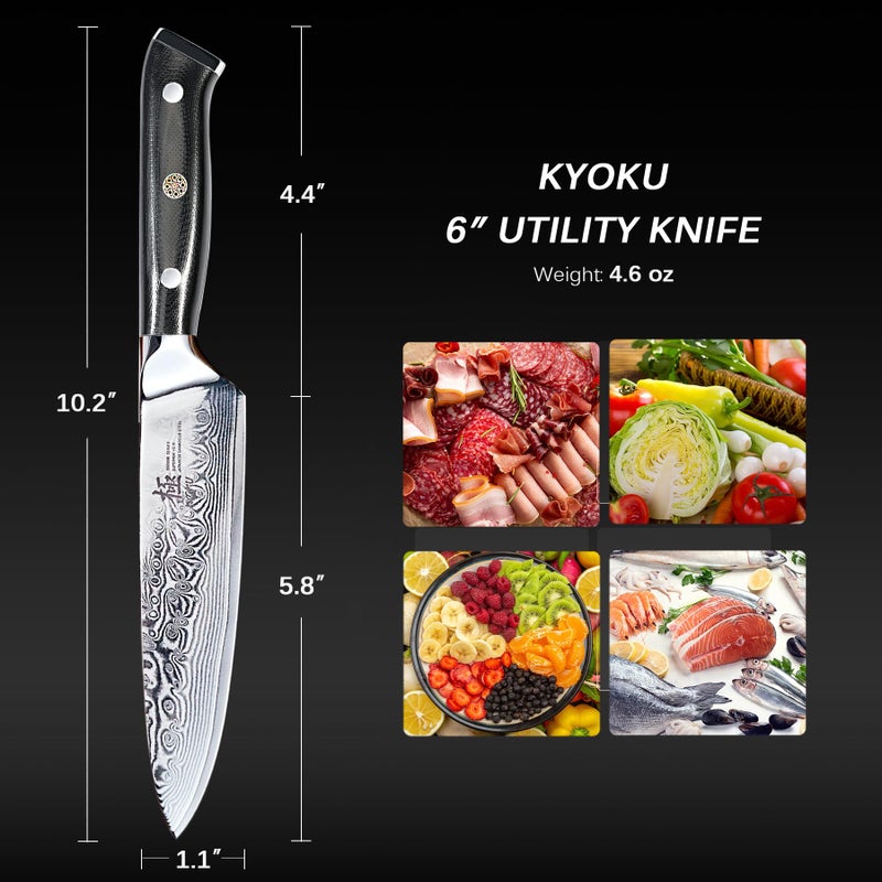 KYOKU Chef Utility Knife - 6" - Shogun Series - Japanese VG10 Steel Core Forged Damascus Blade - with Sheath & Case - Image 5
