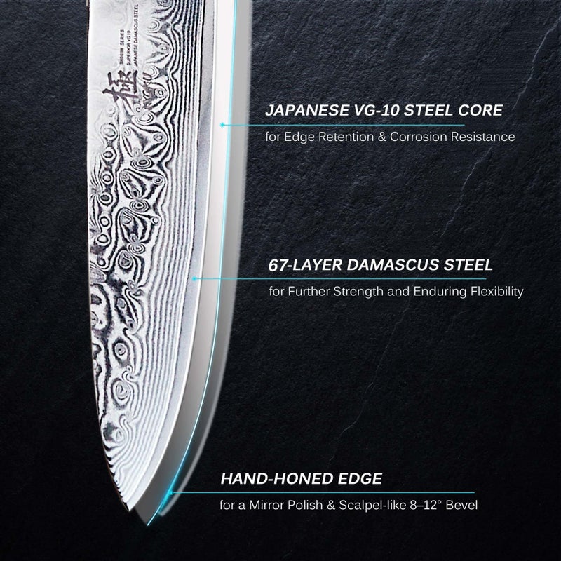 KYOKU Chef Utility Knife - 6" - Shogun Series - Japanese VG10 Steel Core Forged Damascus Blade - with Sheath & Case - Image 3