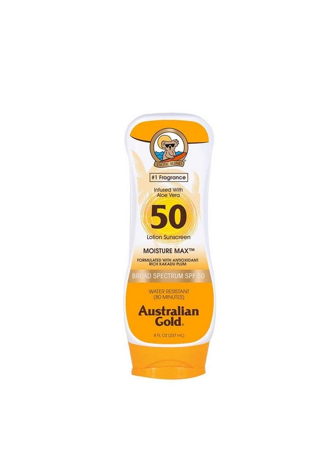 Australian Gold Sunscreen Lotion SPF 50, 8 Ounce | Moisture Max | Infused with Aloe Vera | Broad Spectrum | Water Resistant - Image 1